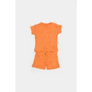 Set tricou cu pantaloni Printed, portocaliu, BabyCosy, 50%bumbac+50% modal (Marime: 3-6 Luni) JEMBC-CSYM11705-3