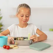 Cutie de pranz pentru alimente, din inox, cu compartimente din silicon, capac din silicon, fara BPA, lavabile in masina de spalat vase, Reer Lunchbox 25143