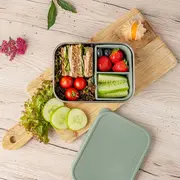 Cutie de pranz pentru alimente, din inox, cu compartimente din silicon, capac din silicon, fara BPA, lavabile in masina de spalat vase, Reer Lunchbox 25143