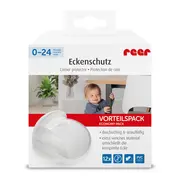 Pachet economic 12 protectii universale pentru colturi, din plastic transparent, cu banda adeziva, rezistente la muscaturi, fara PVC, Reer 82069