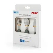 Set 3 tacamuri din otel inoxidabil (furculita, lingurita si cutit), manere din silicon, fara BPA, lavabile in masina de spalat vase, Reer 25133