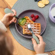 Set 3 tacamuri din otel inoxidabil (furculita, lingurita si cutit), manere din silicon, fara BPA, lavabile in masina de spalat vase, Reer 25133