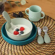 Set 3 tacamuri din otel inoxidabil (furculita, lingurita si cutit), manere din silicon, fara BPA, lavabile in masina de spalat vase, Reer 25133