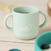 Set 4 piese vesela din silicon pentru mancarea copiilor (farfurie, castron, canuta, lingurita), fara BPA, lavabile in masina de spalat vase, de la 6 luni, verde, Reer 25113