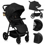 Carucior sport, Lionelo, Mira, Maner reglabil in 5 pozitii, Spatar si suport de picioare reglabile, Plasa de tantari si suport biberon incluse, Pana la 22 kg, 6 luni+, Conform cu EN1888-1, EN1888-2, Testare SGS, Negru BYNLO-MIRA_BLACK_ONYX
