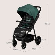 Carucior sport, Lionelo, Mira, Maner reglabil in 5 pozitii, Spatar si suport de picioare reglabile, Plasa de tantari si suport biberon incluse, Pana la 22 kg, 6 luni+, Conform cu EN1888-1, EN1888-2, Testare SGS, Verde BYNLO-MIRA_GREEN_EMERALD