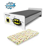 Pat pentru baieti 2-12 ani Economic Batman cu Saltea cu lana SafeNest 160 x 80 inclusa- PC-P-MK-ECO-BTM-80