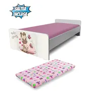 Pat fetite Economic Girafa  de 2 ani la 12 ani, cu saltea 160x80 SafeNest 2 straturi de lana   - PC-P-MK-ECO-GIR-80