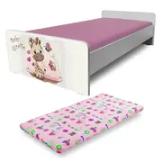 Pat fetite Economic Girafa  de 2 ani la 12 ani, cu saltea 160x80 SafeNest 2 straturi de lana   - PC-P-MK-ECO-GIR-80