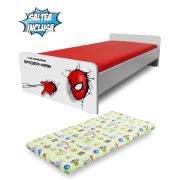 Patut de baieti 2-8 ani Economic Spiderman cu Saltea cu lana SafeNest 140x70 inclusa - PC-P-MK-ECO-SPM-70