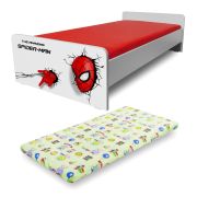 Patut de baieti 2-8 ani Economic Spiderman cu Saltea cu lana SafeNest 140x70 inclusa - PC-P-MK-ECO-SPM-70