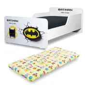 Pat pentru Baieti Start Batman cu saltea din lana 140x70 inclusa PC-P-MOK-BTM-70
