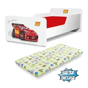 Pat Start Fulger McQueen pentru baieti 2-8 ani, saltea cu lana 140x70 inclusa - PC-P-MOK-FLG-70
