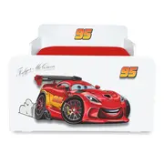 Pat Start Fulger McQueen pentru baieti 2-8 ani, saltea cu lana 140x70 inclusa - PC-P-MOK-FLG-70