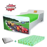 Pachet Promo Patut Start Racing Fulger 95 Baieti 2-8 ani, include saltea SmartNest cu lana 140x70 si husa impermeabila - PC-PCH-PRO-STR-RAC-70