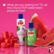 Sampon si balsam de par 2 in 1 Chicco POP cu aroma de pepene rosu, formula vegana, pentru copii si adolescenti, 250 ml CHC12373-9