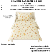 Lenjerie pat copii 2-8 ani in 3 piese Forest pentru saltele 140x70cm