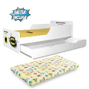 Pat baieti Start Batman 2-12 ani, cu sertar inclus si salteacu lana 160x80 - PC-P-MK-BAT-SRT-80