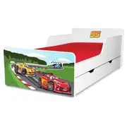 Pat baieti Start Racing Fulger 95 pentru 2-12 ani cu sertar si saltea 160x80 cu lana PC-P-MK-SRT-95-80