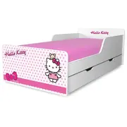 Pat pentru Fete 2-12 ani Start Hello Kitty cu sertar si Saltea cu lana SafeNest 160x80cm- PC-P-MK-SRT-HKT-80