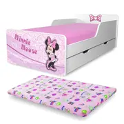 Pat Start Minnie fete 2-12 ani cu sertar si saltea SafeNest cu lana 160x80x6 cm  PC-P-MK-SRT-MIN-80