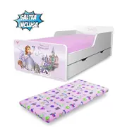 Pat Fete Start Sofia  2-12 ani, cu sertar si Saltea cu lana SafeNest 160x80x6cm inclusa - PC-P-MK-SRT-SOF-80
