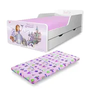 Pat Fete Start Sofia  2-12 ani, cu sertar si Saltea cu lana SafeNest 160x80x6cm inclusa - PC-P-MK-SRT-SOF-80