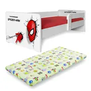 Pat cu personajul Spiderman P1 baieti 2-12 ani cu Laterala Detasabila si Saltea 160x80x6cm cu lana Pc-p-mk-spdm-p1-80