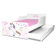 Pat pentru Fete 2-12 ani Start Unicorn cu sertar si saltea 160x80cm inclusa  - PC-P-MK-UNC-SRT-80