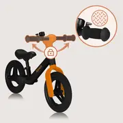 Bicicleta fara pedale, Lionelo, Toni, Cu ghidon si sa reglabile, Ultra usoara, 2.8 Kg, 18 luni+, Sustine 30 kg, Conform cu standardul EN71-1/2/3, Certificata TUV SUD, Portocaliu BYNLO-TONI_BLACK_ORANGE