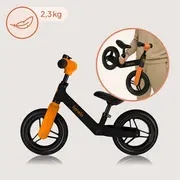 Bicicleta fara pedale, Lionelo, Toni, Cu ghidon si sa reglabile, Ultra usoara, 2.8 Kg, 18 luni+, Sustine 30 kg, Conform cu standardul EN71-1/2/3, Certificata TUV SUD, Portocaliu BYNLO-TONI_BLACK_ORANGE