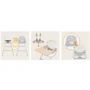 Scaun de masa, Lionelo, Dalia, 2 in 1, Transformabil, Cu 2 suporturi pentru picioare, Cu tavita detasabila, Sustine 60 kg, 6 luni+, Conform cu EN14988, Gri Stone BYNLO-DALIA_GREY_STONE