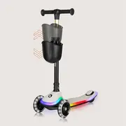 Trotineta pentru copii, Lionelo, Mey, Ultrapliabila, Cu lumini si cosulet, Maner ajustabil pe inaltime, 3 ani+, Pana la 50 Kg, Ultra usor, 2.8 kg, Conform cu standardul EN71-1/2/3, Certificata Intertek, Bej BYNLO-MEY_BEIGE_SAND