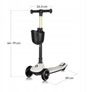 Trotineta pentru copii, Lionelo, Mey, Ultrapliabila, Cu lumini si cosulet, Maner ajustabil pe inaltime, 3 ani+, Pana la 50 Kg, Ultra usor, 2.8 kg, Conform cu standardul EN71-1/2/3, Certificata Intertek, Bej BYNLO-MEY_BEIGE_SAND