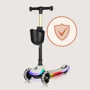 Trotineta pentru copii, Lionelo, Mey, Ultrapliabila, Cu lumini si cosulet, Maner ajustabil pe inaltime, 3 ani+, Pana la 50 Kg, Ultra usor, 2.8 kg, Conform cu standardul EN71-1/2/3, Certificata Intertek, Bej BYNLO-MEY_BEIGE_SAND