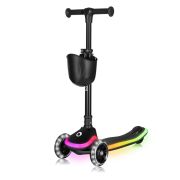 Trotineta pentru copii, Lionelo, Mey, Ultrapliabila, Cu lumini si cosulet, Maner ajustabil pe inaltime, 3 ani+, Pana la 50 Kg, Ultra usor, 2.8 kg, Conform cu standardul EN71-1/2/3, Certificata Intertek, Negru BYNLO-MEY_BLACK_ONYX