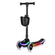 Trotineta pentru copii, Lionelo, Mey, Ultrapliabila, Cu lumini si cosulet, Maner ajustabil pe inaltime, 3 ani+, Pana la 50 Kg, Ultra usor, 2.8 kg, Conform cu standardul EN71-1/2/3, Certificata Intertek, Negru BYNLO-MEY_BLACK_ONYX