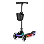 Trotineta pentru copii, Lionelo, Mey, Ultrapliabila, Cu lumini si cosulet, Maner ajustabil pe inaltime, 3 ani+, Pana la 50 Kg, Ultra usor, 2.8 kg, Conform cu standardul EN71-1/2/3, Certificata Intertek, Negru BYNLO-MEY_BLACK_ONYX