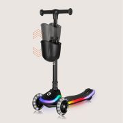 Trotineta pentru copii, Lionelo, Mey, Ultrapliabila, Cu lumini si cosulet, Maner ajustabil pe inaltime, 3 ani+, Pana la 50 Kg, Ultra usor, 2.8 kg, Conform cu standardul EN71-1/2/3, Certificata Intertek, Negru BYNLO-MEY_BLACK_ONYX