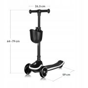 Trotineta pentru copii, Lionelo, Mey, Ultrapliabila, Cu lumini si cosulet, Maner ajustabil pe inaltime, 3 ani+, Pana la 50 Kg, Ultra usor, 2.8 kg, Conform cu standardul EN71-1/2/3, Certificata Intertek, Negru BYNLO-MEY_BLACK_ONYX