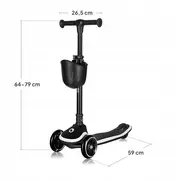 Trotineta pentru copii, Lionelo, Mey, Ultrapliabila, Cu lumini si cosulet, Maner ajustabil pe inaltime, 3 ani+, Pana la 50 Kg, Ultra usor, 2.8 kg, Conform cu standardul EN71-1/2/3, Certificata Intertek, Negru BYNLO-MEY_BLACK_ONYX