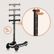 Trotineta pentru copii, Lionelo, Mey, Ultrapliabila, Cu lumini si cosulet, Maner ajustabil pe inaltime, 3 ani+, Pana la 50 Kg, Ultra usor, 2.8 kg, Conform cu standardul EN71-1/2/3, Certificata Intertek, Negru BYNLO-MEY_BLACK_ONYX