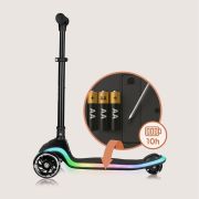 Trotineta pentru copii, Lionelo, Mey, Ultrapliabila, Cu lumini si cosulet, Maner ajustabil pe inaltime, 3 ani+, Pana la 50 Kg, Ultra usor, 2.8 kg, Conform cu standardul EN71-1/2/3, Certificata Intertek, Negru BYNLO-MEY_BLACK_ONYX