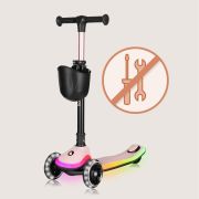 Trotineta pentru copii, Lionelo, Mey, Ultrapliabila, Cu lumini si cosulet, Maner ajustabil pe inaltime, 3 ani+, Pana la 50 Kg, Ultra usor, 2.8 kg, Conform cu standardul EN71-1/2/3, Certificata Intertek, Roz BYNLO-MEY_PINK_ROSE