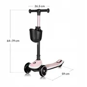 Trotineta pentru copii, Lionelo, Mey, Ultrapliabila, Cu lumini si cosulet, Maner ajustabil pe inaltime, 3 ani+, Pana la 50 Kg, Ultra usor, 2.8 kg, Conform cu standardul EN71-1/2/3, Certificata Intertek, Roz BYNLO-MEY_PINK_ROSE
