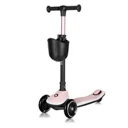 Trotineta pentru copii, Lionelo, Mey, Ultrapliabila, Cu lumini si cosulet, Maner ajustabil pe inaltime, 3 ani+, Pana la 50 Kg, Ultra usor, 2.8 kg, Conform cu standardul EN71-1/2/3, Certificata Intertek, Roz BYNLO-MEY_PINK_ROSE