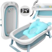 Cadita mare pliabila albastra cu termometru si pernuta – pentru bebelusi bb01-bleu