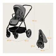 Carucior 2 in 1, Lionelo, Meril, Cu landou si scaun cu dimensiune XL, Reversibil, Cu sistem de ventilatie 3D, Cu accesorii, Pana la 22 kg, Conform cu EN1888-1 EN1888-2, EN1466, Gri BYNLO-MERIL_2IN1_GREY_STONE