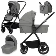 Carucior 2 in 1, Lionelo, Meril, Cu landou si scaun cu dimensiune XL, Reversibil, Cu sistem de ventilatie 3D, Cu accesorii, Pana la 22 kg, Conform cu EN1888-1 EN1888-2, EN1466, Gri BYNLO-MERIL_2IN1_GREY_STONE