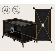 Patut pliant, Lionelo, Stefi, Cu un nivel, Cu intrare laterala cu fermoar, 2 roti, 120x60 cm, Conform cu standardul european de securitate EN 716, Negru BYNLO-STEFI_BLACK_CARBON